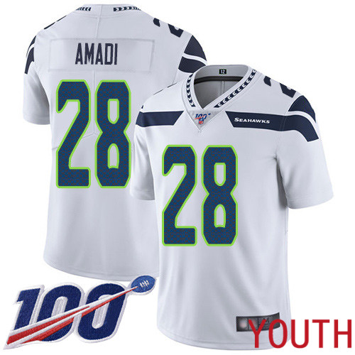 Seattle Seahawks Limited White Youth Ugo Amadi Road Jersey NFL Football 28 100th Season Vapor Untouchable